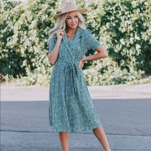 Green Collared Midi Wrap Dress